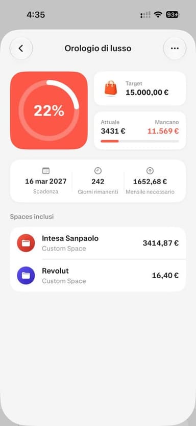 Obiettivo di risparmio in MoneyNest