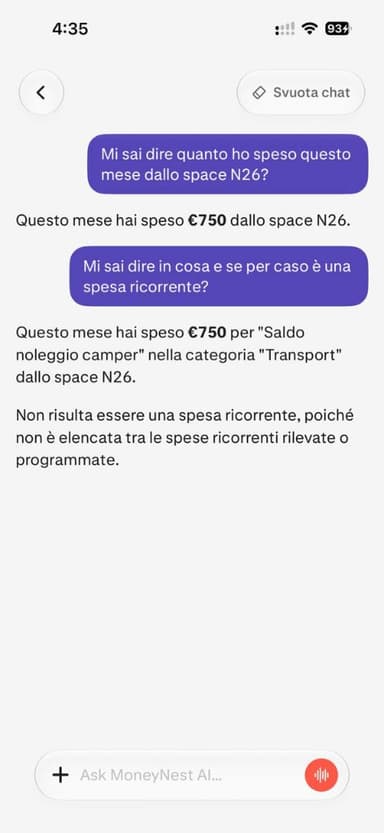 Conversazione con NestAI in MoneyNest